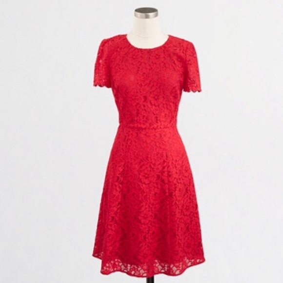 J. Crew Dresses & Skirts - J. CREW Red Floral Lace Fit & Flare Dress Size 12